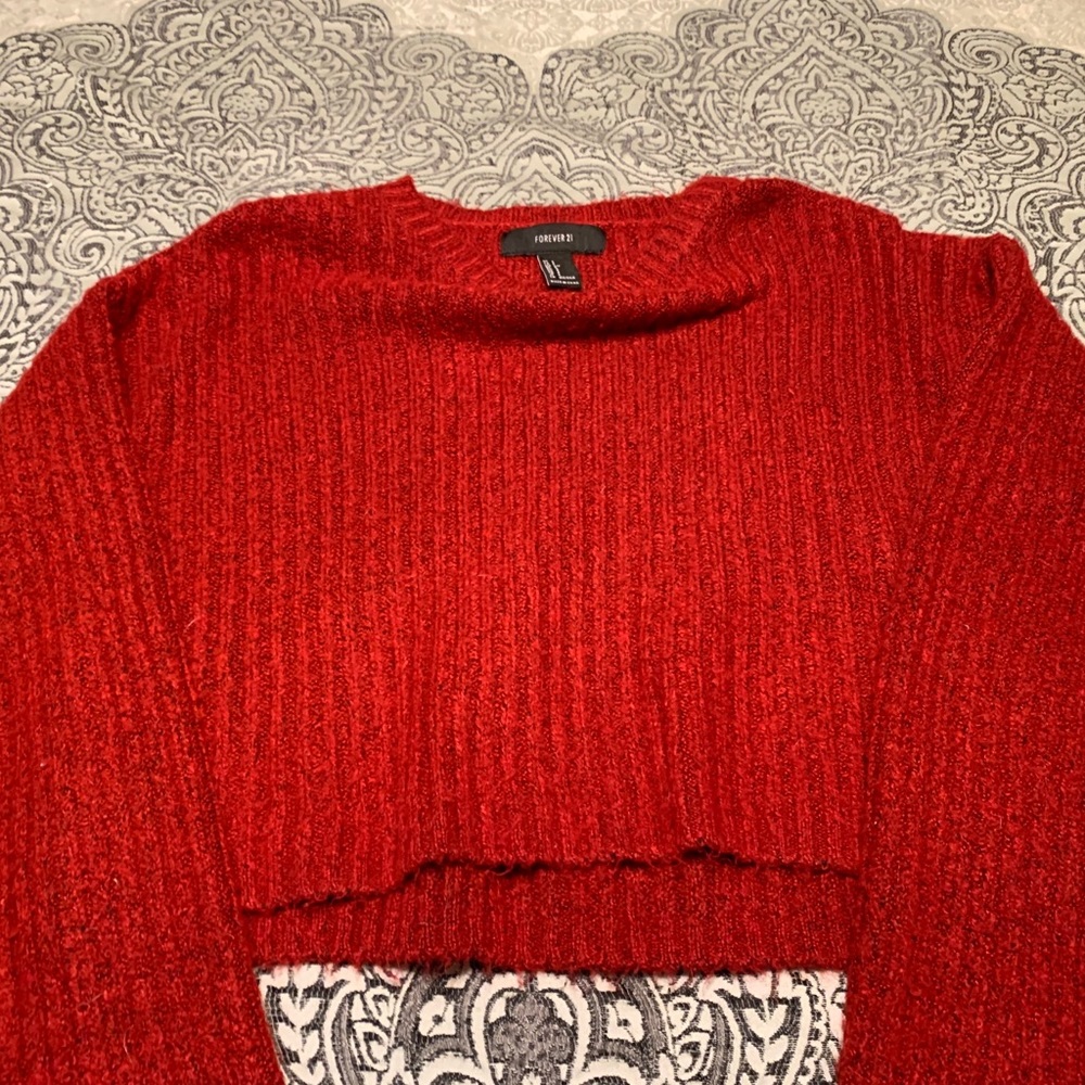 forever 21 red cropped sweater